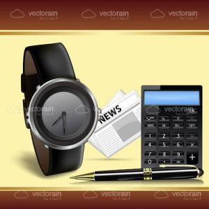 Wrist watch, calculator and pen